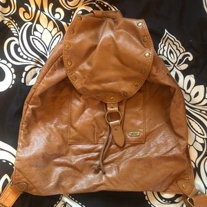 brown leather VANS backpack